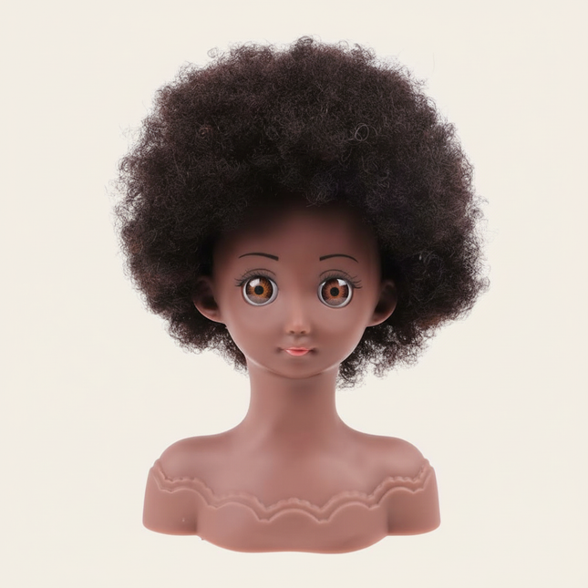 Kids Human Hair Mannequin Head With Table Clamp Training Head Kit Black Skin Afro Curly Hair Styling Doll Head For Training Hair
