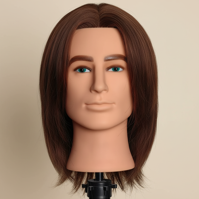 100% Human Hair Male Mannequin Head 8 Inch Hairdresser Practice Beauty Styling Training Mannequin Doll Head, Free Desktop Small