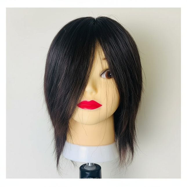 Short Black Human Hair Training Head for Professional Hairstyling Salon Hairdressing Mannequin Doll for Perm Bleaching Cutting
