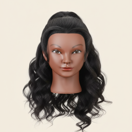 Mannequin Head with Human Hair 16" Cosmetology Manikin Doll Head 100% Real Human Hair for Styling Hairdresser Practice Braiding