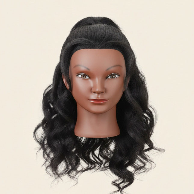 Mannequin Head with Human Hair 16" Cosmetology Manikin Doll Head 100% Real Human Hair for Styling Hairdresser Practice Braiding