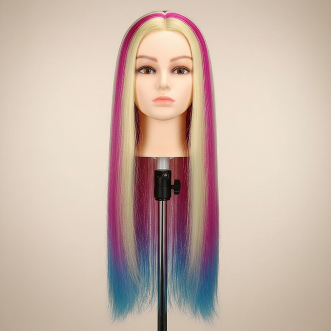 New Mannequin Head With Synthetic Hair 24'' Styling Makeup Training Head Manikin Cosmetology Hairdressing Dolls Head With Stand