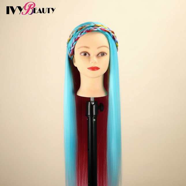 Cosmetology Mannequin Doll Head With Rainbow Color Hair For Braiding Hair Styling Training Hairart Hairdressing Salon Display