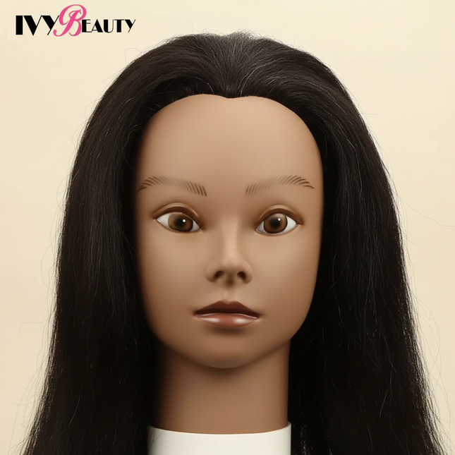 African American Mannequin Head With 100% Real Human Hair 16inch Hairdresser Training Manikin Head For Practice Styling Braiding