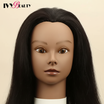 African American Mannequin Head With 100% Real Human Hair 16inch Hairdresser Training Manikin Head For Practice Styling Braiding