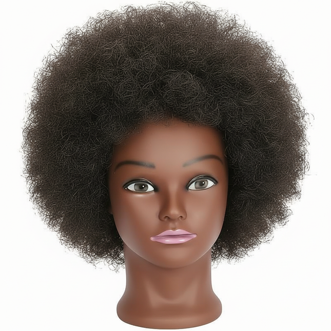 African mannequin head with 100% human hair, curly hair beauty mannequin head with display stand practice braiding hair styling