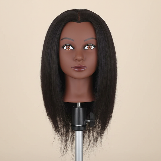 Afro Mannequin Heads With 100% Real Hair With Adjustable Tripod Hairdressing Dolls Training Head For Practice Styling Braiding