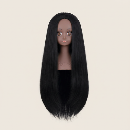 Afro Mannequin Head Wig with Long Synthetic Hair Manikin Head Styling Hairdresser Training Head Doll Head for Braiding Practice