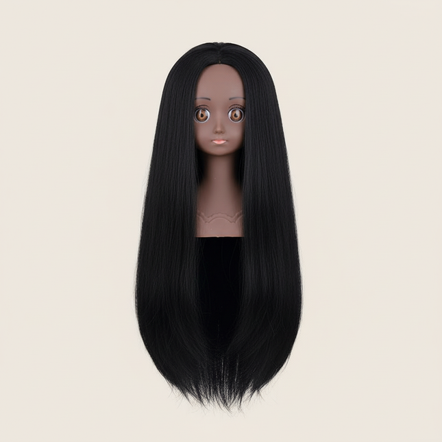 Afro Mannequin Head Wig with Long Synthetic Hair Manikin Head Styling Hairdresser Training Head Doll Head for Braiding Practice