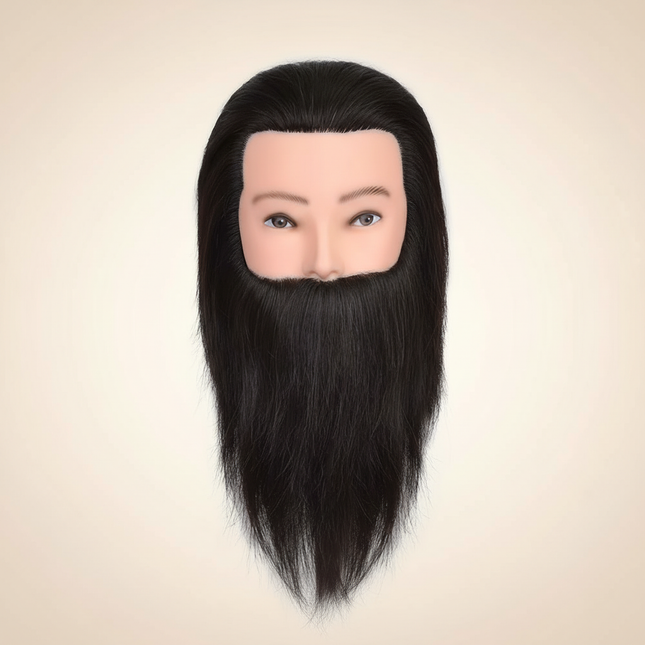 100% Human Hair Male Mannequin Head With Hair Beard Practice Manikin Hairdresser Cosmetology Training Doll Head For Hair Styling