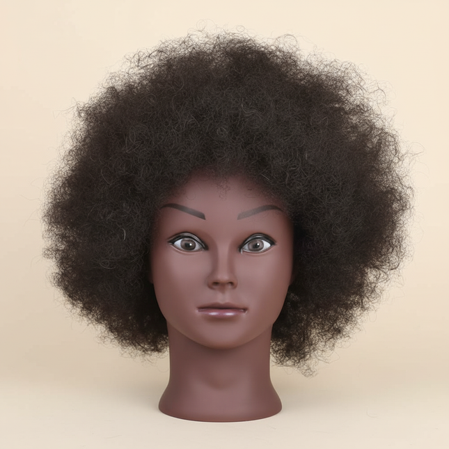 Afro Mannequin Heads With 100%Real Hair With Adjustable Tripod Hairdressing Dolls Training Head For Practice Styling Braiding