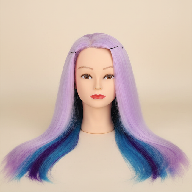 Cosmetology Mannequin Doll Head With Rainbow Color Hair For Braiding Hair Styling Training Hairart Hairdressing Salon Display