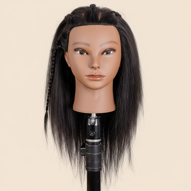 14" 100% Human Hair Mannequin Head for Braiding Practice, Hair Cutting Styling & Training for Stylists