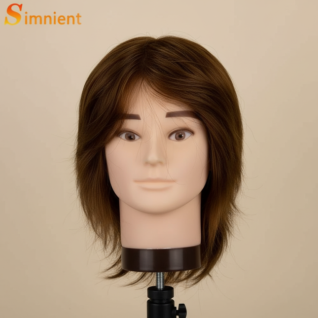 100% Human Hair Male Mannequin Head With Hair Beard Practice Manikin Hairdresser Cosmetology Training Doll Head For Hair Styling