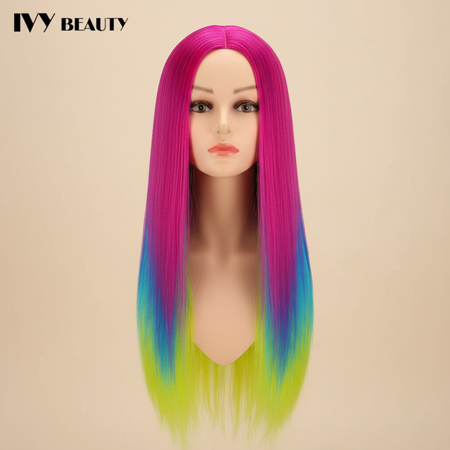 Cosmetology Mannequin Doll Head With Rainbow Color Hair For Braiding Hair Styling Training Hairart Hairdressing Salon Display