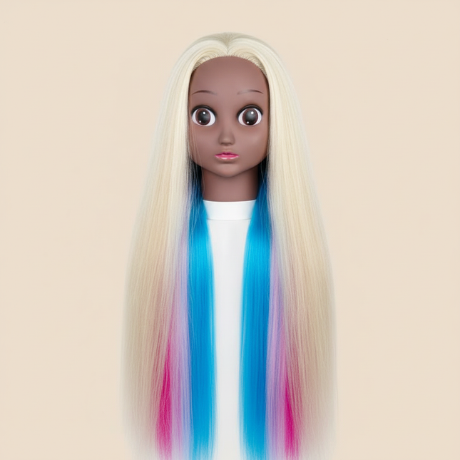 New Arrival Female 3D Blue Eye Blonde Gold Human Hair Mix Synthetic Professional Hot Curl Training Styling Head Mannequin Doll