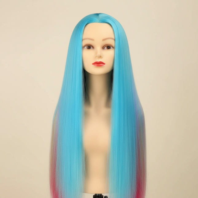 Hairdressing Doll Mannequin Head With Long Synthetic Fiber Hair 70Cm For Hairstyles Colorful Brading Dummy Doll Training Head