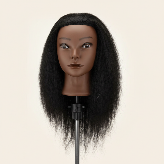100% Real Hair Mannequin Head With Clamp Stand Fluffy Yaki Hair Mannequin Head Training Doll For Hairstylist Practice Styling