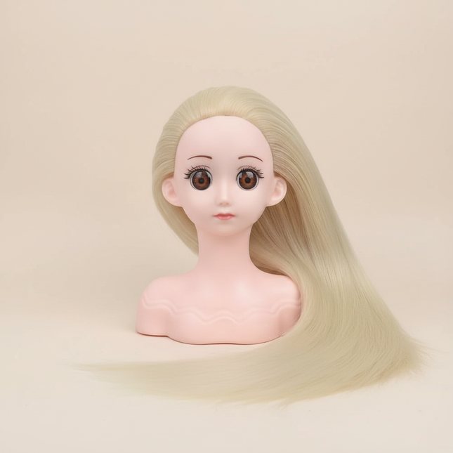 Realistic Female Doll Head Height 19Cm Small Mannequin Head With Makeup For Beginners To Practice Hair Styling With Wig Stand