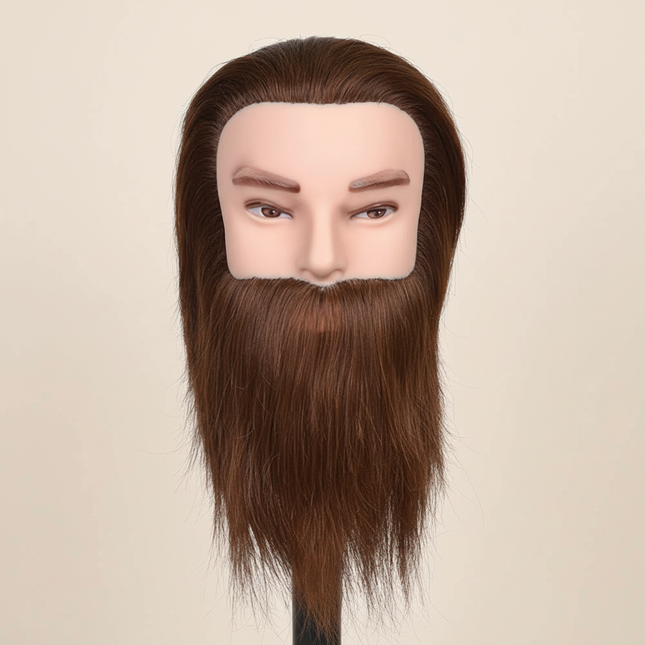 100% Human Hair Male Mannequin Head With Hair Beard Practice Manikin Hairdresser Cosmetology Training Doll Head For Hair Styling
