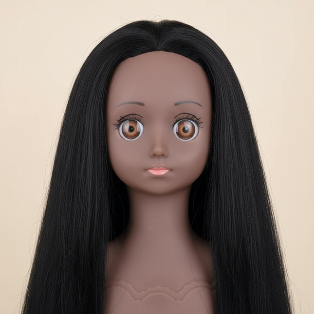 Headdoll Mannequin Head With 100% Real Hair for Cosmetology Manikin 14Inch Black Doll Head For Hairstyle Professional Training
