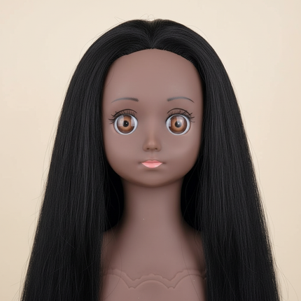 Headdoll Mannequin Head With 100% Real Hair for Cosmetology Manikin 14Inch Black Doll Head For Hairstyle Professional Training