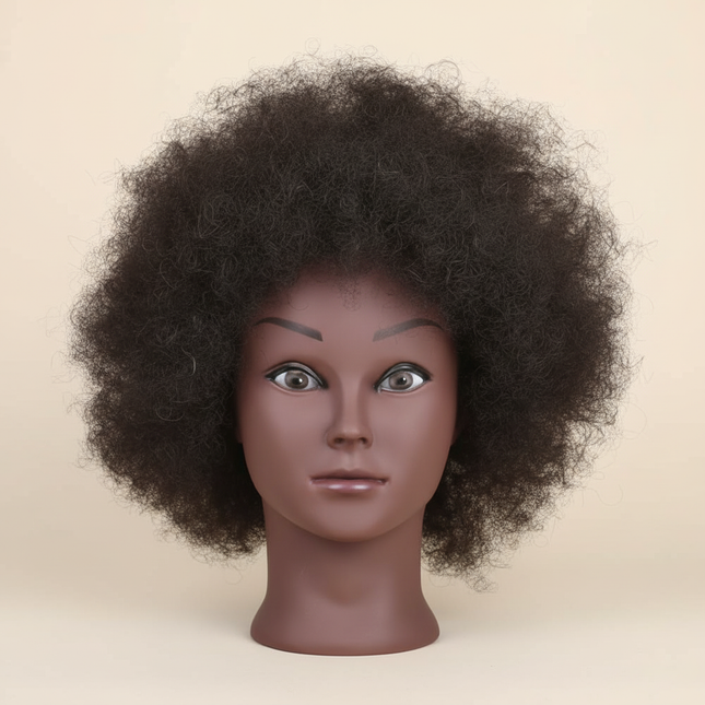 Afro Mannequin Heads With 100% Real Hair With Adjustable Tripod Hairdressing Dolls Training Head For Practice Styling Braiding