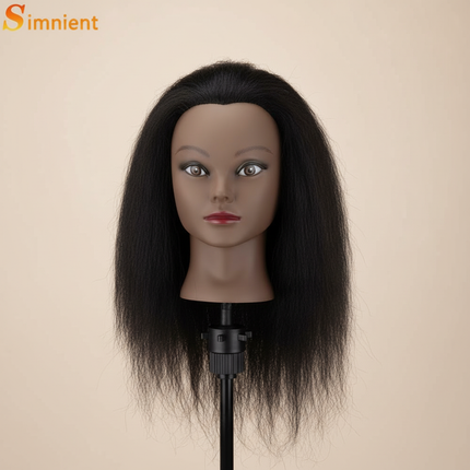 African Mannequin Head 100%Real Hair Hairdresser Training Head With Tripod  Manikin Cosmetology Doll Head For Braiding Styling