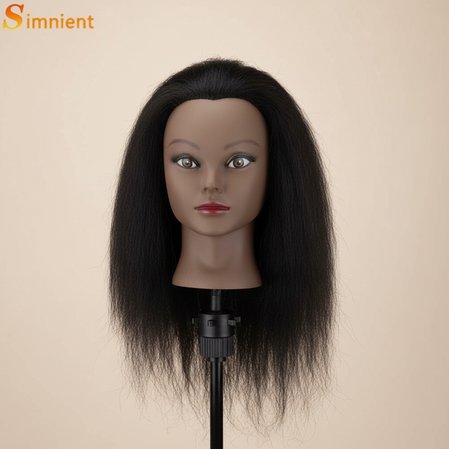 African Mannequin Head 100%Real Hair Hairdresser Training Head With Tripod  Manikin Cosmetology Doll Head For Braiding Styling