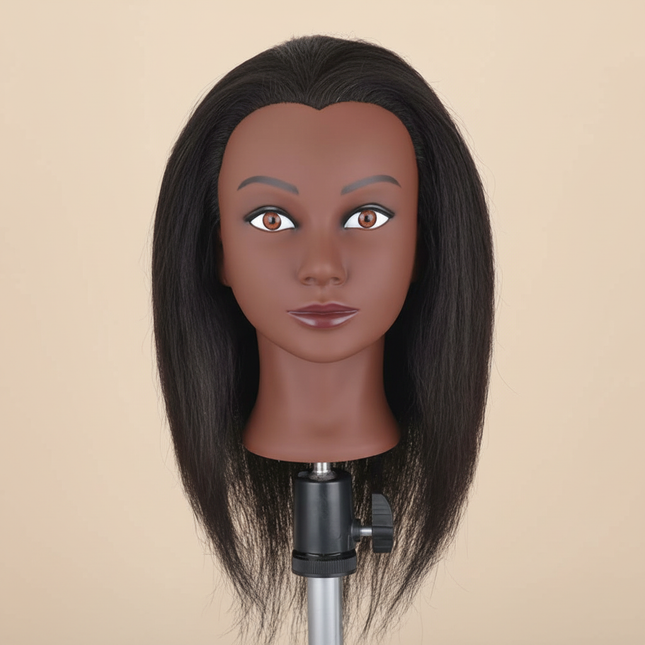 Afro Mannequin Heads With 100% Real Hair With Adjustable Tripod Hairdressing Dolls Training Head For Practice Styling Braiding