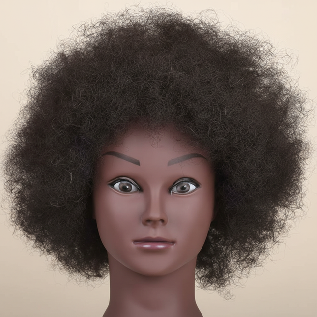 Afro Mannequin Heads With 100%Real Hair With Adjustable Tripod Hairdressing Dolls Training Head For Practice Styling Braiding