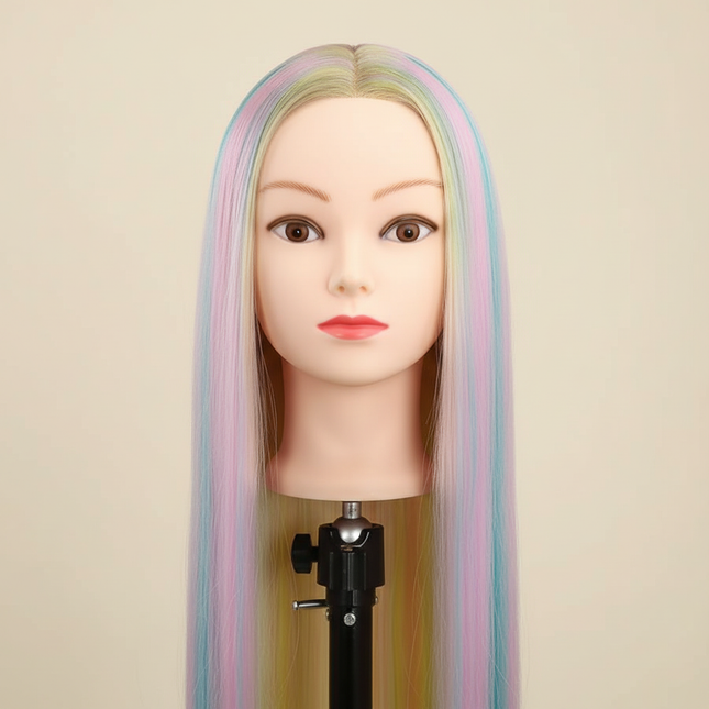 26-Inch Styling Mannequin Head with Multicolor Synthetic Hair And DIY Practice Kit with Combs Table ClampforHairstyling Training
