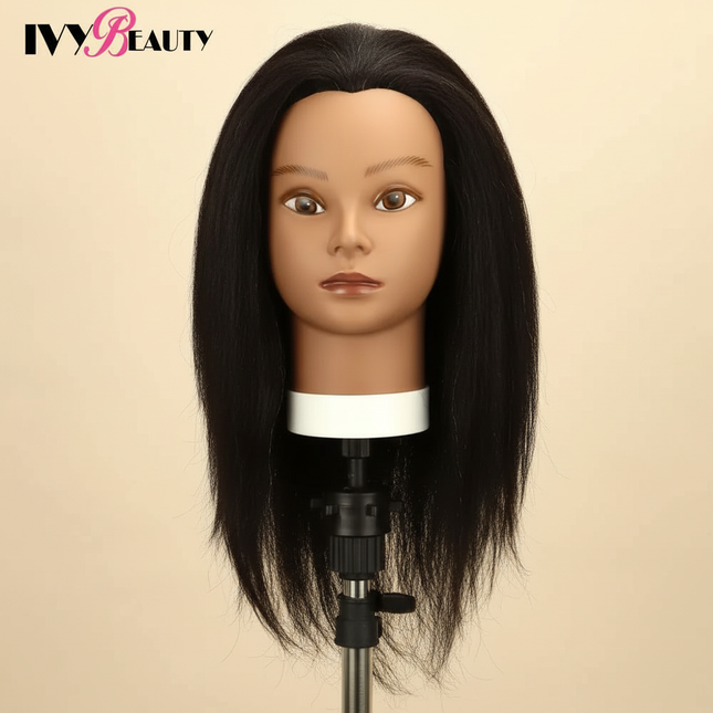 African American Mannequin Head With 100% Real Human Hair 16inch Hairdresser Training Manikin Head For Practice Styling Braiding