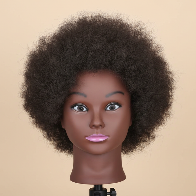 Afro Mannequin Heads With 100% Real Hair With Adjustable Tripod Hairdressing Dolls Training Head For Practice Styling Braiding