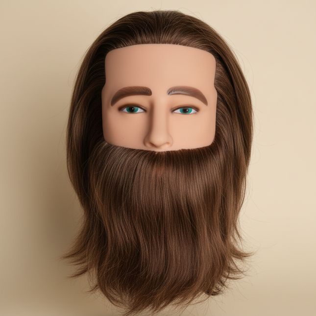 100% Human Hair Male Mannequin Head With Hair Beard Practice Manikin Hairdresser Cosmetology Training Doll Head For Hair Styling