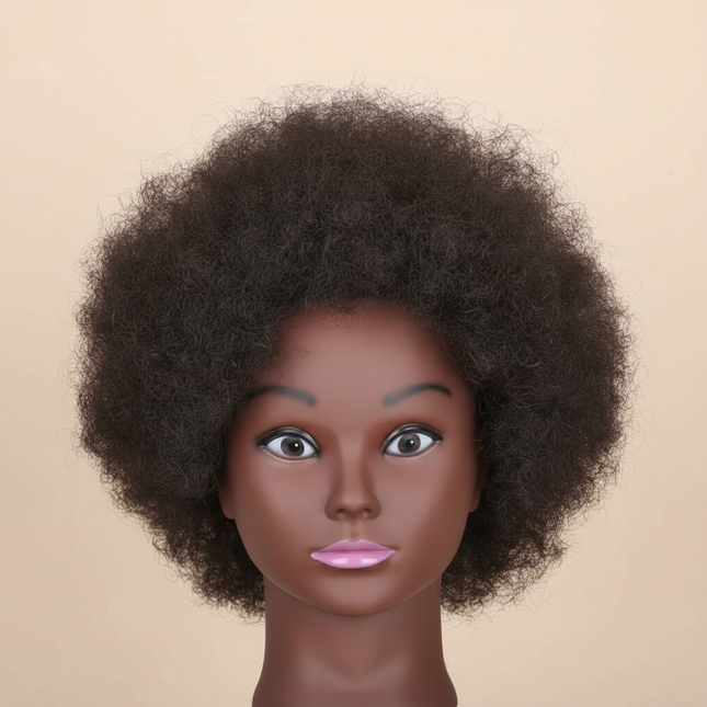 Afro Mannequin Heads With 100% Real Hair With Adjustable Tripod Hairdressing Dolls Training Head For Practice Styling Braiding
