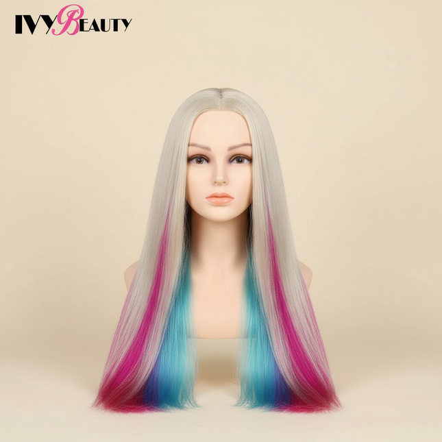 Cosmetology Mannequin Doll Head With Rainbow Color Hair For Braiding Hair Styling Training Hairart Hairdressing Salon Display