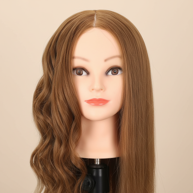 100% Real Human Hair Mannequin Head 22-24” Cosmetology Doll Head to Practice Hairstyles Manikin Head And Individual Tripod Stand
