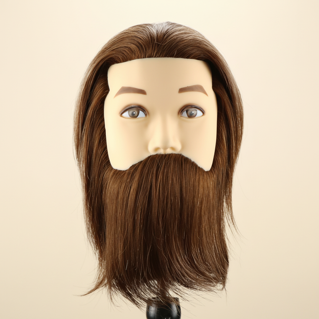 100% Human Hair Male Mannequin Head With Hair Beard Practice Manikin Hairdresser Cosmetology Training Doll Head For Hair Styling