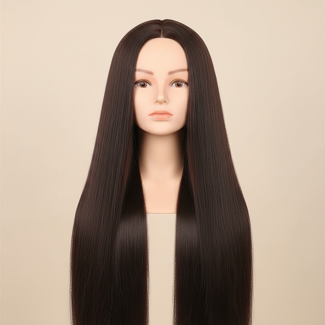 24 inch synthetic hair makeup mannequin head, beauty mannequin practice doll head, with desktop stand and hair styling set
