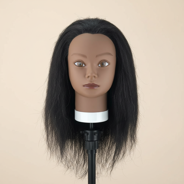 African Mannequin Head 100%Real Hair Hairdresser Training Head With Tripod  Manikin Cosmetology Doll Head For Braiding Styling