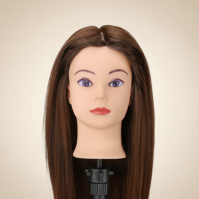Mannequin Head With 80% Real Hair 26inch Training Practice Hairstyle Doll Hairdressing Hairstyles Styling Curling Cutting Brown