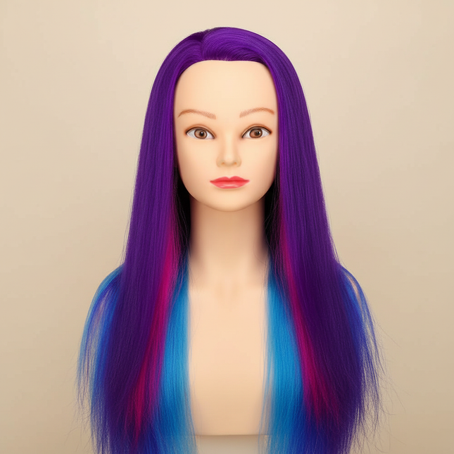 Hairdressing Doll Mannequin Head With Long Synthetic Fiber Hair 70Cm For Hairstyles Colorful Brading Dummy Doll Training Head
