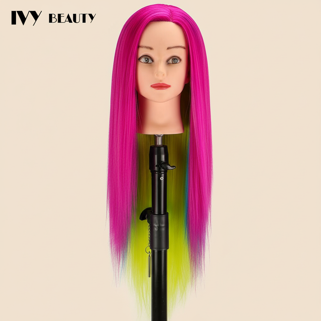 Hairdressing Doll Mannequin Head With Long Synthetic Fiber Hair 70Cm For Hairstyles Colorful Brading Dummy Doll Training Head