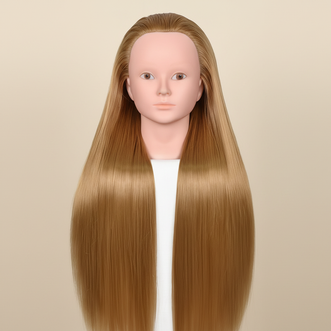 24 inch synthetic hair makeup mannequin head, beauty mannequin practice doll head, with desktop stand and hair styling set