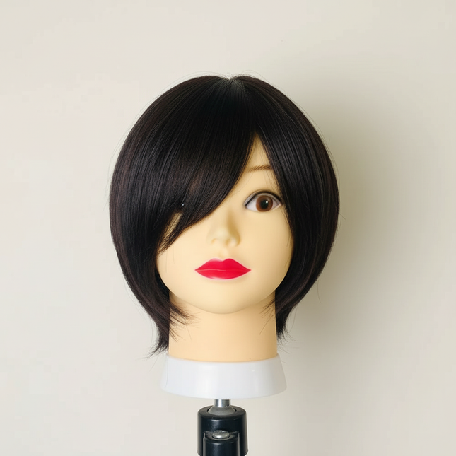 Black Short Hair Mannequin Head 100% Real Human Hair Training Doll for Hair Styling Cosmetology Manikin