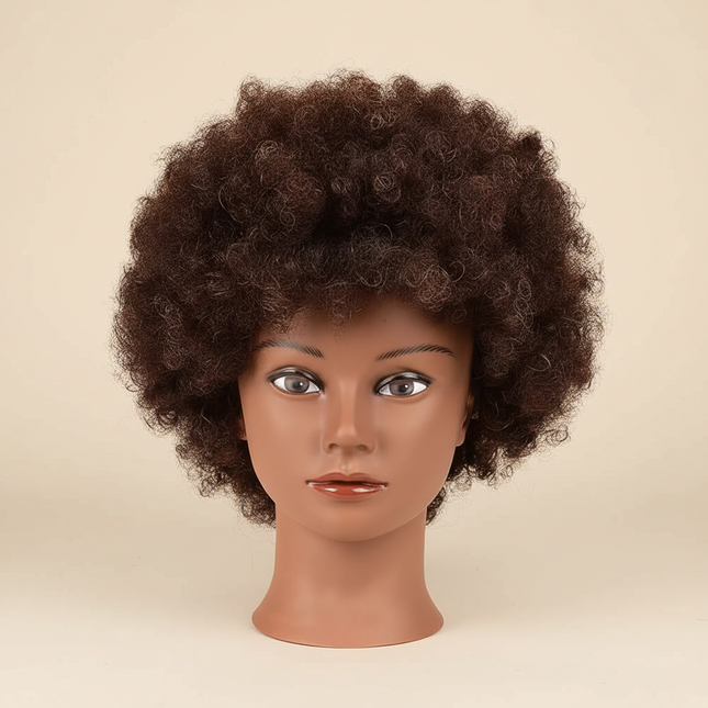 Afro Mannequin Head 100% Real Hair Traininghead Styling Head Braid Hair Dolls Head for Practicing Cornrows and Braids 6inches