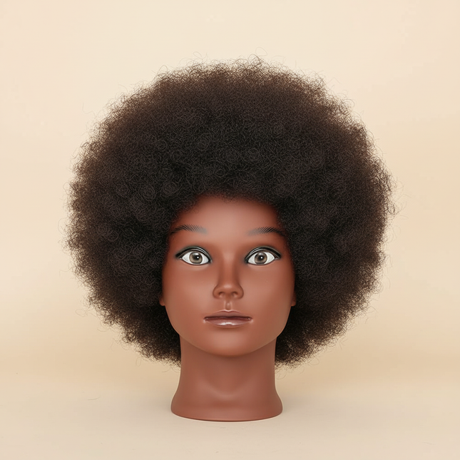 100% Human Hair Afro Curly Mannequin Head for Hairdresser Practice Cosmetology Manikin Doll Head Styling Braiding