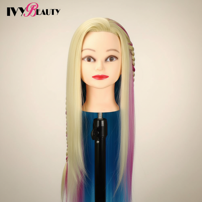 Hairdressing Doll Mannequin Head With Long Synthetic Fiber Hair 70Cm For Hairstyles Colorful Brading Dummy Doll Training Head