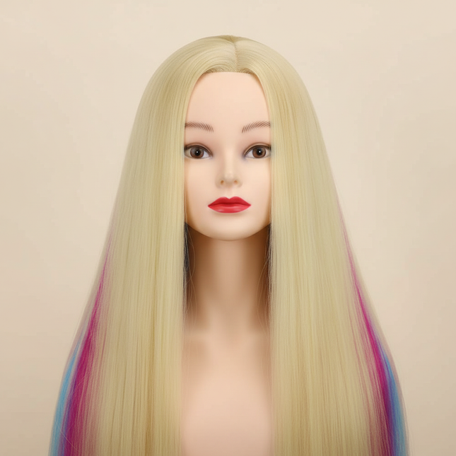 Cosmetology Mannequin Doll Head With Rainbow Color Hair For Braiding Hair Styling Training Hairart Hairdressing Salon Display